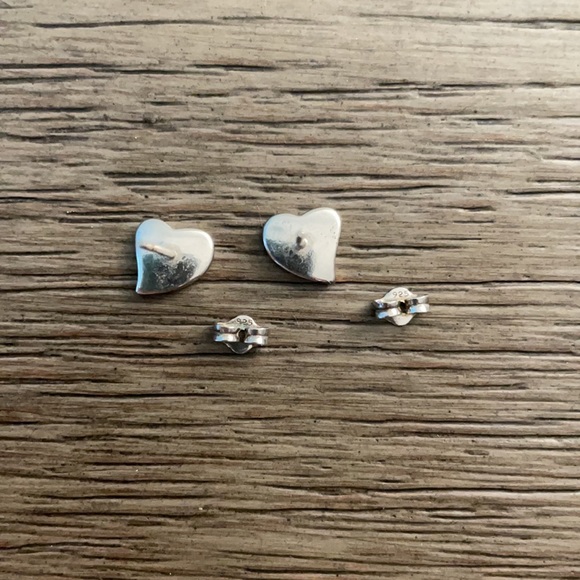 Sterling Silver Glitter Heart Stud Earrings - Picture 5 of 7